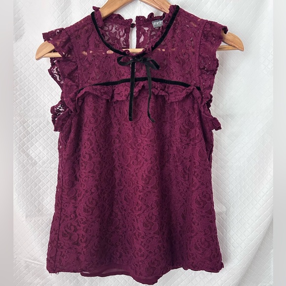 Soho Tops - Soho Burgundy Lace Blouse with Ruffles